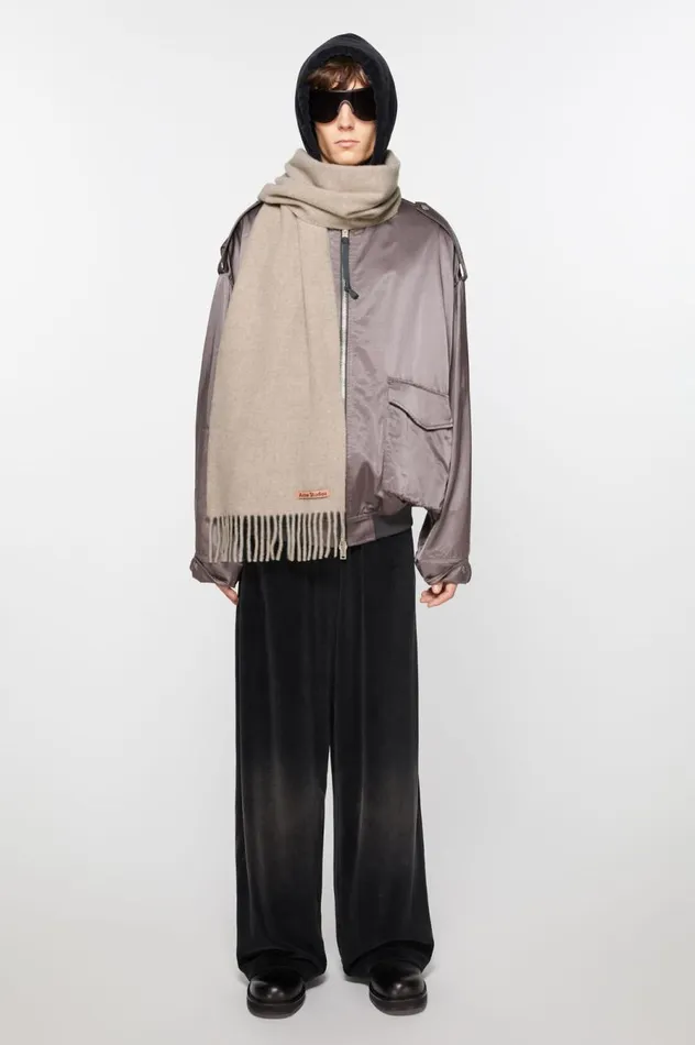 Acne Studios Fringe Wool Scarf 8211 Skinny Oatmeal Melange Women Scarves