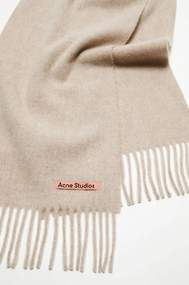 Acne Studios Fringe Wool Scarf 8211 Skinny Oatmeal Melange Women Scarves