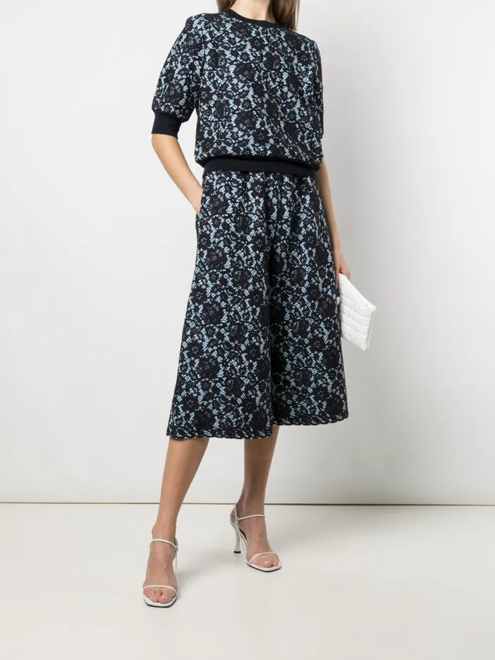 Adam Lippes Pants WideLeg Cropped Sweatpant In Lace Bonded Jersey Navy Light Blue 8211 Women Adam Lippes Pants WideLeg Cropped Sweatpant In Lace Bonded Jersey Navy Light Blue 8211 Women