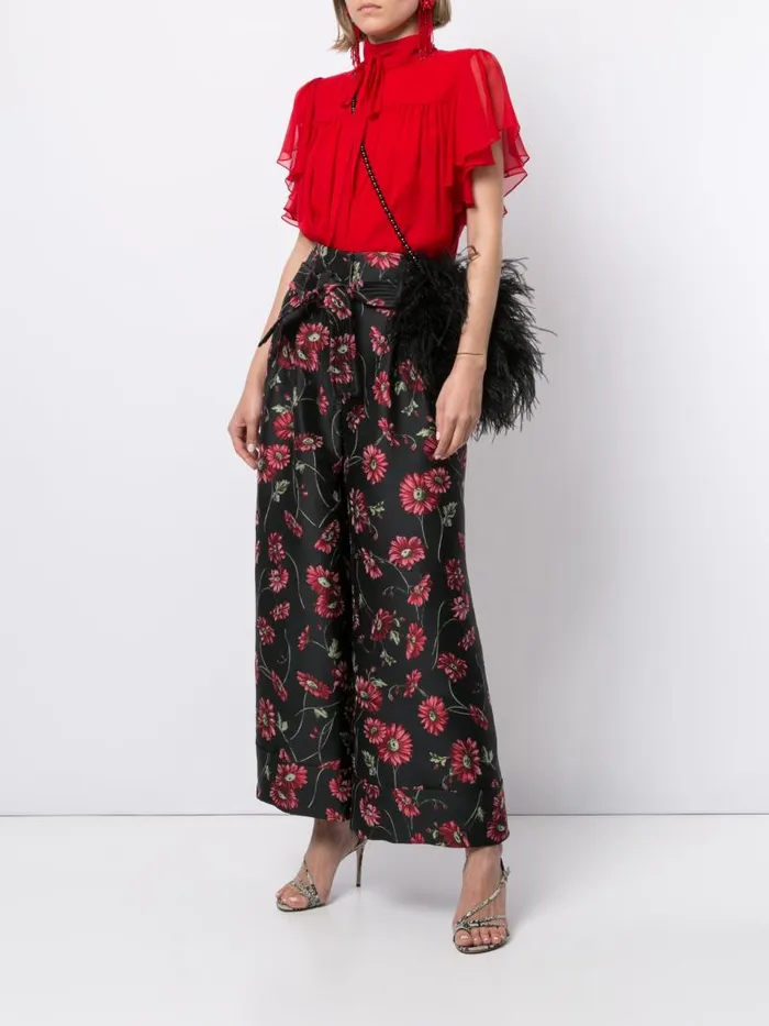 Adam Lippes Tops Flounce Sleeve Top In Silk Chiffon Red 8211 Women
