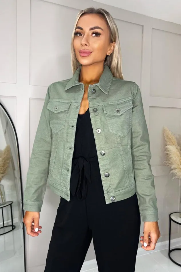 AX Paris Coats 038 Jackets Khaki Lightweight Denim Jacket