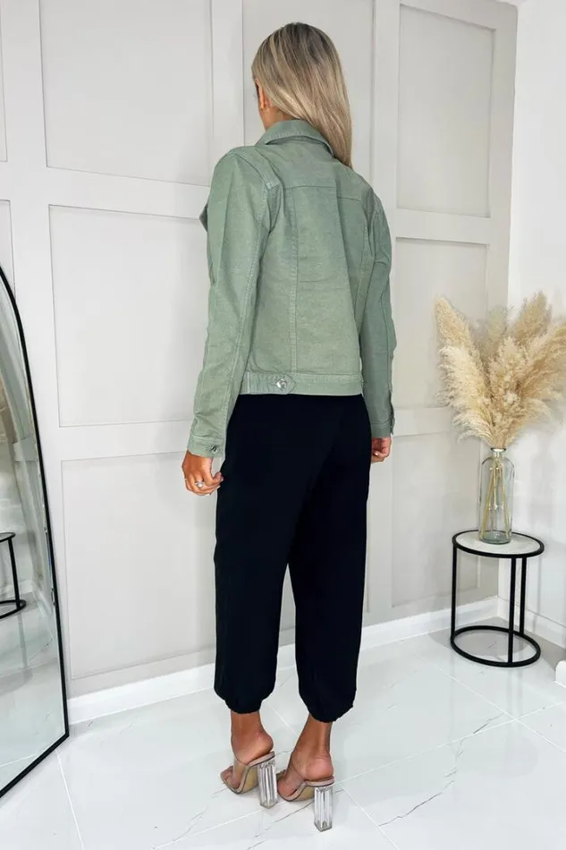 AX Paris Coats 038 Jackets Khaki Lightweight Denim Jacket