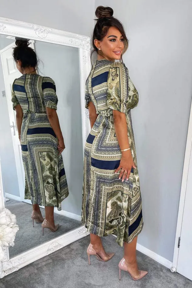 AX Paris Dresses Khaki Scarf Print Wrap Midi Dress
