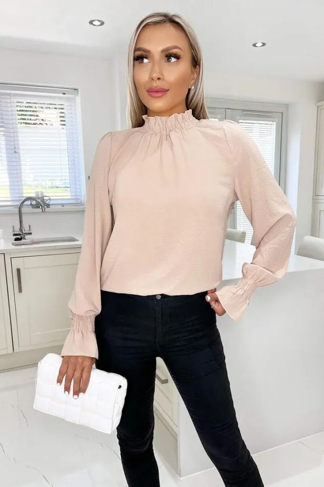 AX Paris Tops Stone Elasticated Cuff And Neck Long Sleeve Top