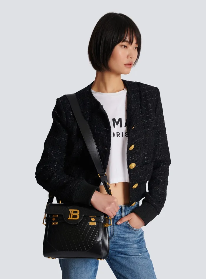 Balmain Handbags Women BBuzz 23 Bag In Diamondembossed Calfskin Black