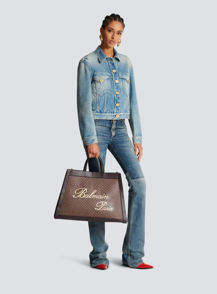 Balmain Handbags Women Olivier039s Cabas In Canvas And Leather Brown