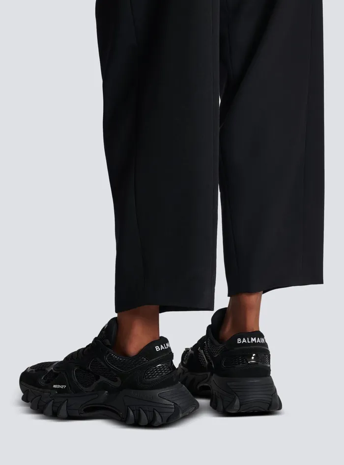 Balmain Sneakers Men BEast Trainers In Leather Suede And Mesh Black