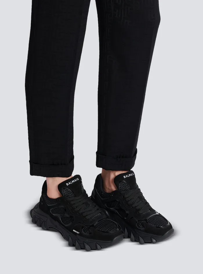 Balmain Sneakers Men BEast Trainers In Leather Suede And Mesh Black