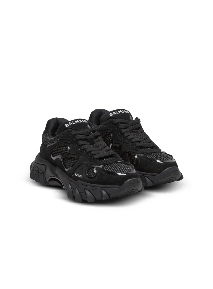 Balmain Sneakers Men BEast Trainers In Leather Suede And Mesh Black