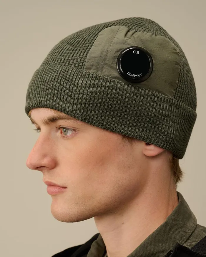 CP Company Hats Extrafine Merino Wool Lens Beanie Grape Leaf Green 8211 Man