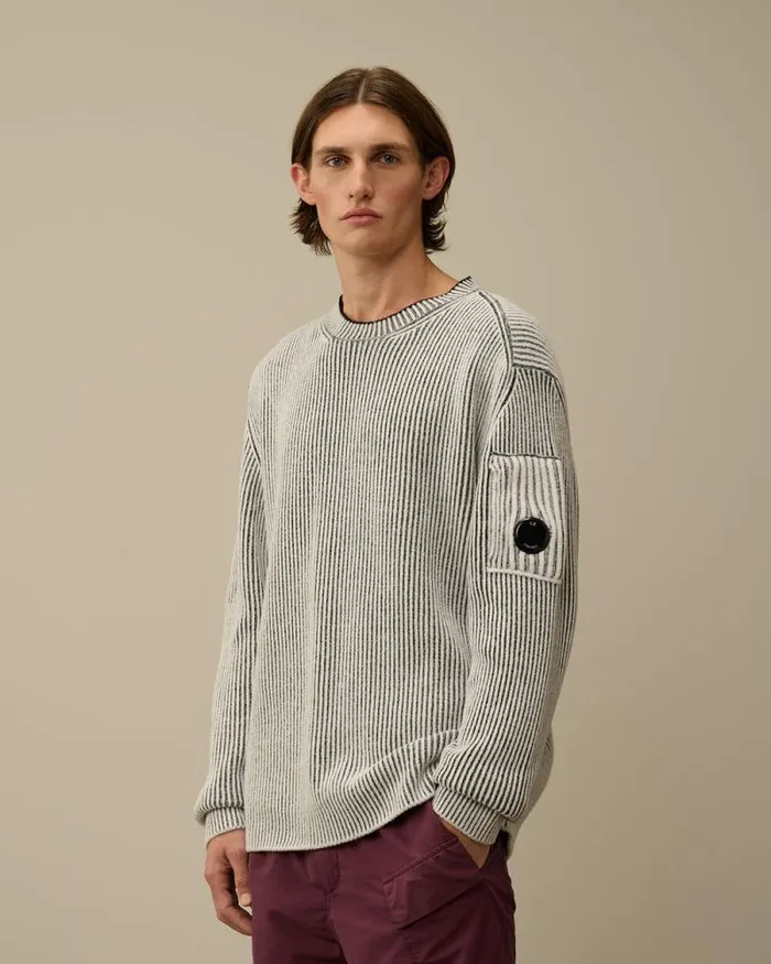 CP Company Jumpers Fleece Knit Crewneck Vanis Knit Black Melange 8211 Man