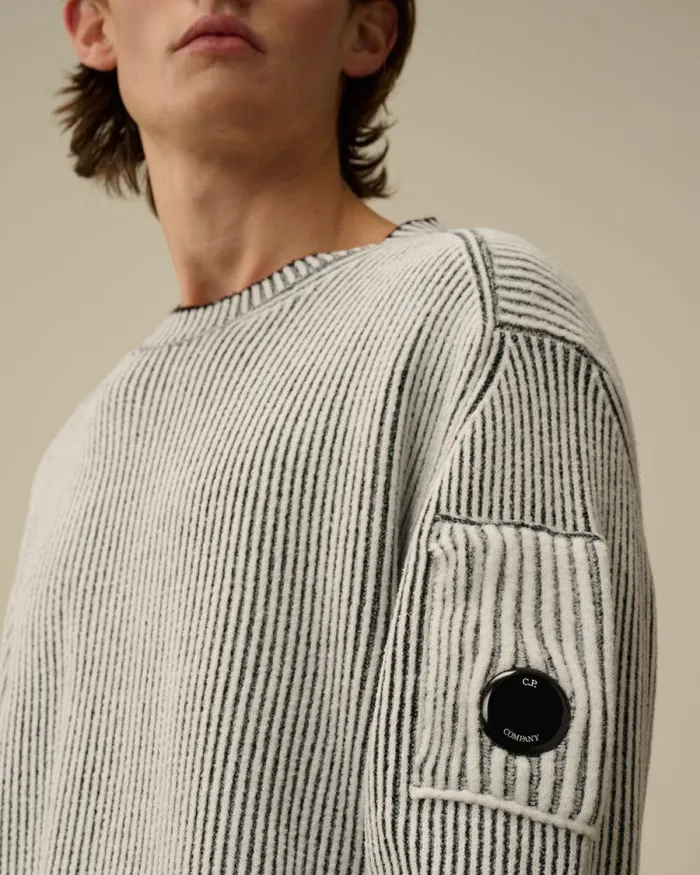 CP Company Jumpers Fleece Knit Crewneck Vanis Knit Black Melange 8211 Man