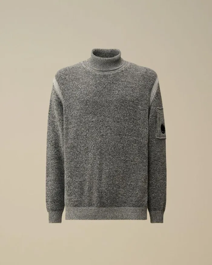 CP Company Jumpers Fleece Knit Turtleneck Knit Black Melange 8211 Man
