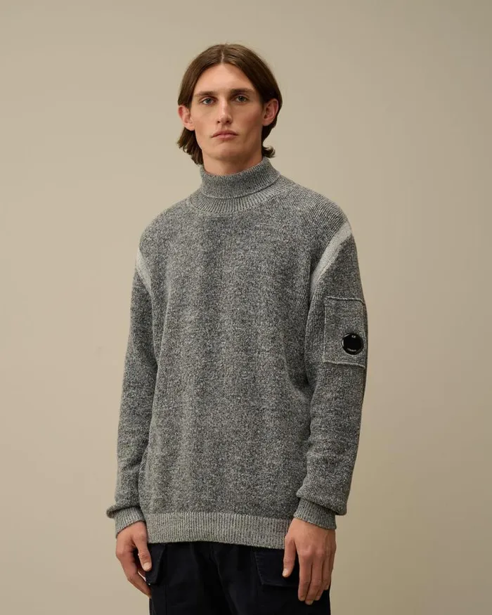 CP Company Jumpers Fleece Knit Turtleneck Knit Black Melange 8211 Man
