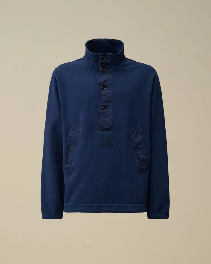 CP Company Sweatshirts Diagonal Fleece Mixed Half Buttoned Sweatshirt Estate Blue 8211 Man