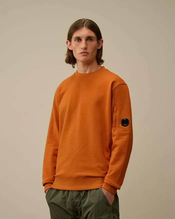 CP Company Sweatshirts Diagonal Raised Fleece Crew Neck Lens Sweatshirt Bombay Brown 8211 Man