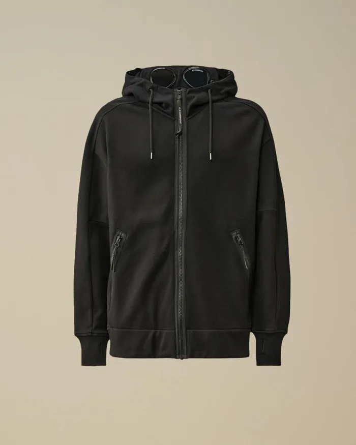 CP Company Sweatshirts Diagonal Raised Fleece Goggle Zipped Hooded Sweatshirt Black 8211 Man CP Company Sweatshirts Diagonal Raised Fleece Goggle Zipped Hooded Sweatshirt Black 8211 Man