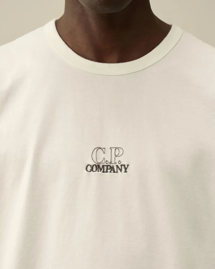 CP Company Tshirts and Polo Mercerized 302 Jersey Twisted Logo Graphic TShirt Gauze White 8211 Man