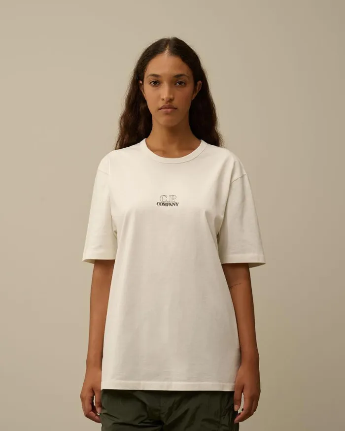 CP Company Tshirts and Polo Mercerized 302 Jersey Twisted Logo Graphic TShirt Gauze White 8211 Man