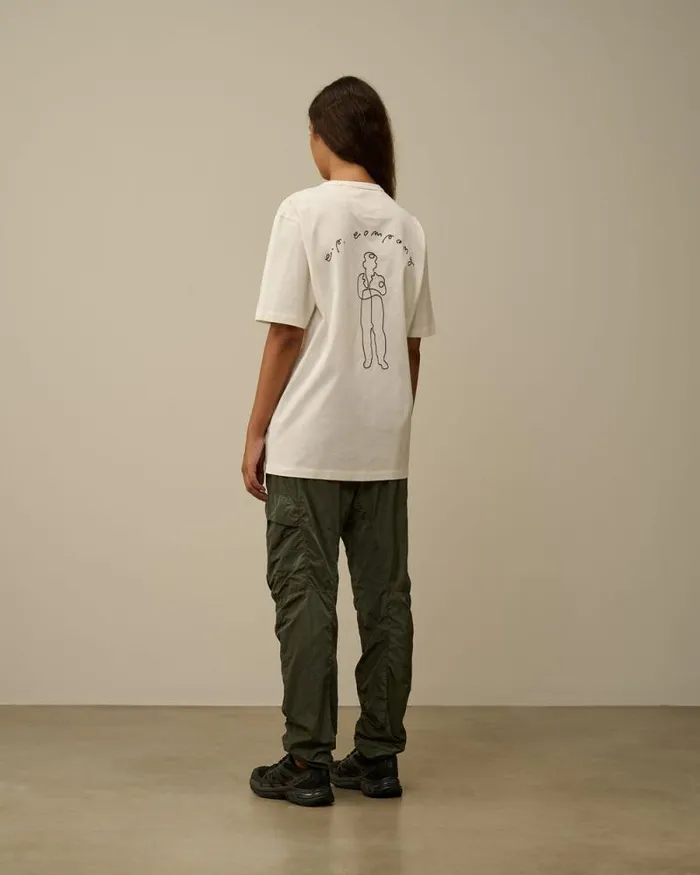 CP Company Tshirts and Polo Mercerized 302 Jersey Twisted Logo Graphic TShirt Gauze White 8211 Man