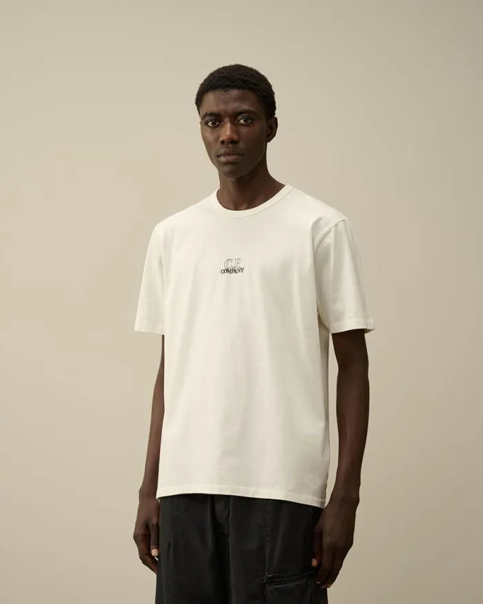 CP Company Tshirts and Polo Mercerized 302 Jersey Twisted Logo Graphic TShirt Gauze White 8211 Man