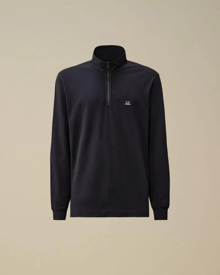 CP Company Tshirts and Polo Stretch Piquet Longsleeve Zipped Polo Total Eclipse Blue 8211 Man CP Company Tshirts and Polo Stretch Piquet Longsleeve Zipped Polo Total Eclipse Blue 8211 Man