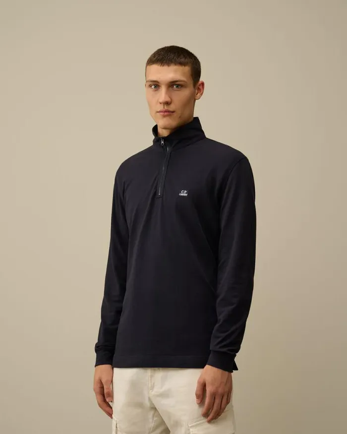 CP Company Tshirts and Polo Stretch Piquet Longsleeve Zipped Polo Total Eclipse Blue 8211 Man
