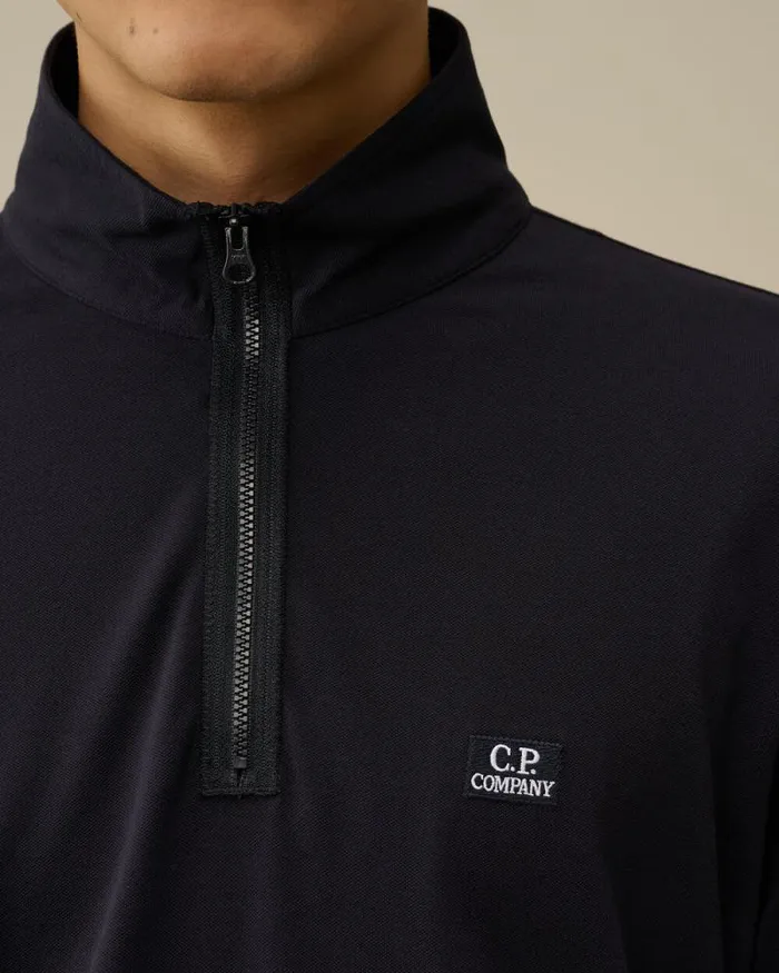 CP Company Tshirts and Polo Stretch Piquet Longsleeve Zipped Polo Total Eclipse Blue 8211 Man