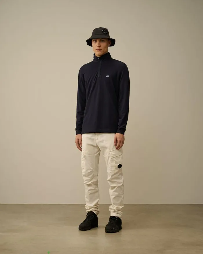 CP Company Tshirts and Polo Stretch Piquet Longsleeve Zipped Polo Total Eclipse Blue 8211 Man