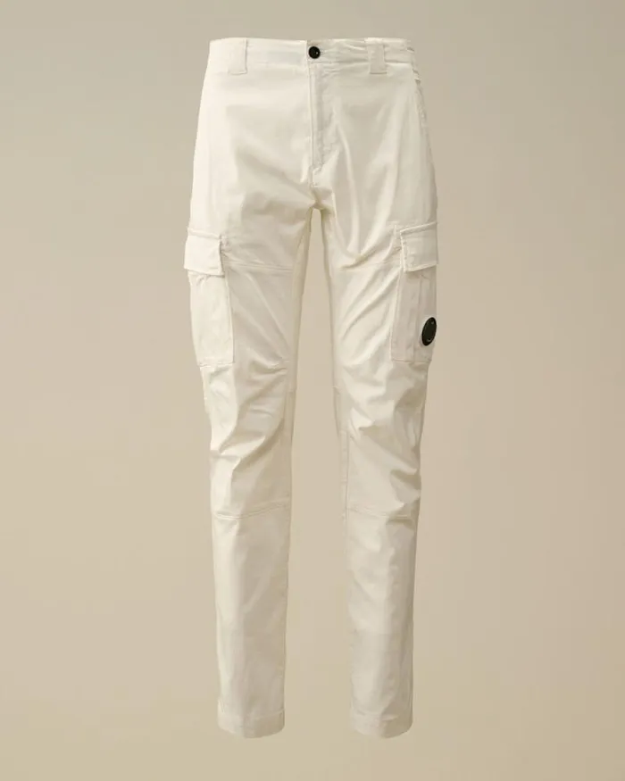 CP Company Trousers Stretch Sateen Ergonomic Lens Double Cargo Pants Gauze White 8211 Man CP Company Trousers Stretch Sateen Ergonomic Lens Double Cargo Pants Gauze White 8211 Man