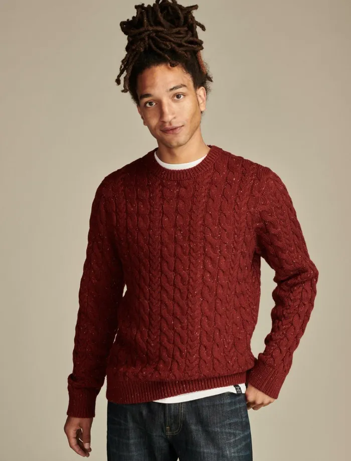 Cable Crew Neck Sweater Cabernet Men Lucky Brand Sweaters
