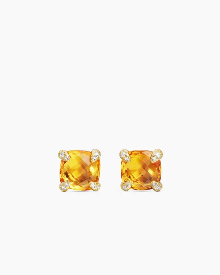Chatelaine Stud Earrings In 18K Yellow Gold With Citrine And Diamonds 8mm Women David Yurman Stud Chatelaine Stud Earrings In 18K Yellow Gold With Citrine And Diamonds 8mm Women David Yurman Stud
