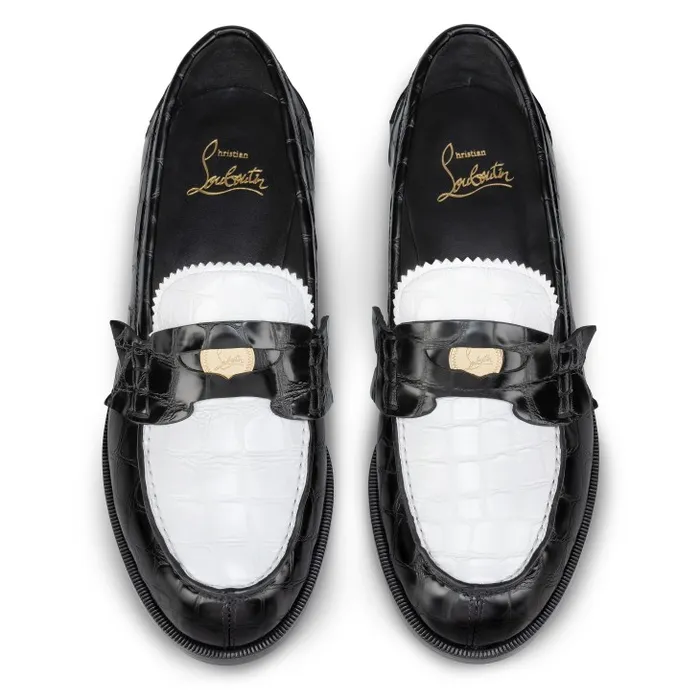 Christian Louboutin Flats and Loafers Women Penny Loafers 8211 Alligator Embossed Calf Leather 8211 White