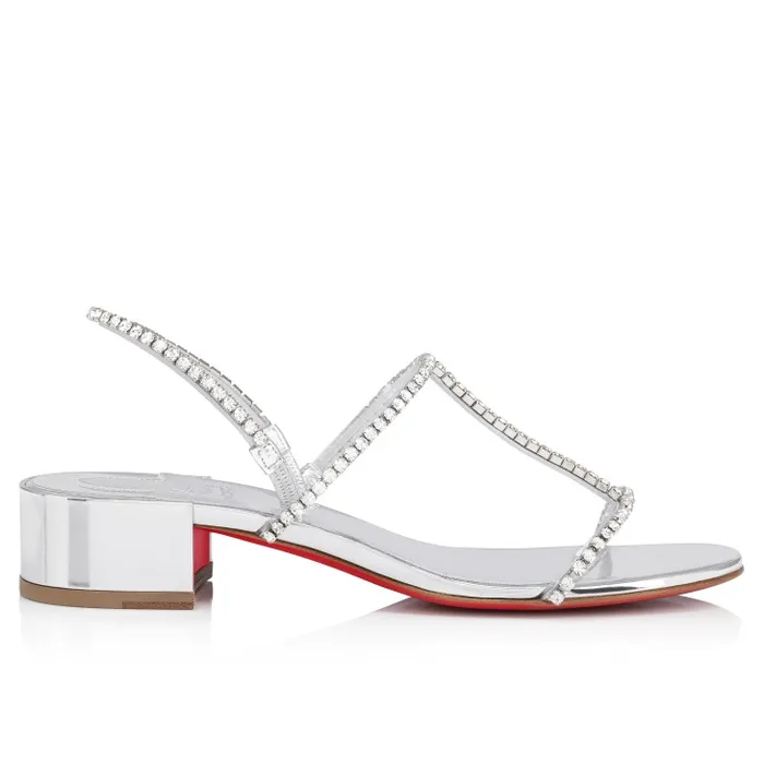 Christian Louboutin Flats and Loafers Women Simple Queenie Sandal 25 Mm Sandals 8211 Specchio Leather And PVC 8211 Silver