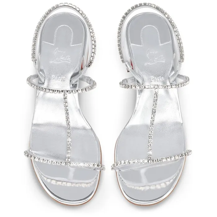 Christian Louboutin Flats and Loafers Women Simple Queenie Sandal 25 Mm Sandals 8211 Specchio Leather And PVC 8211 Silver