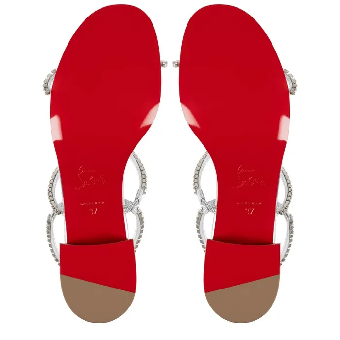 Christian Louboutin Flats and Loafers Women Simple Queenie Sandal 25 Mm Sandals 8211 Specchio Leather And PVC 8211 Silver