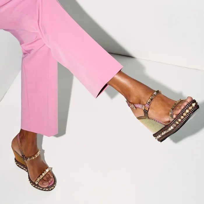 Christian Louboutin Platforms Women Pyraclou 110 Mm Espadrilles 8211 Aftersun Printed Crepe Satin 8211 Multicolor Christian Louboutin Platforms Women Pyraclou 110 Mm Espadrilles 8211 Aftersun Printed Crepe Satin 8211 Multicolor