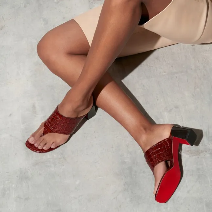 Christian Louboutin Sandals and Slides Women CL Tongamule 55 Mm Mules 8211 Alligator Embossed Calf Leather 8211 Acajou Christian Louboutin Sandals and Slides Women CL Tongamule 55 Mm Mules 8211 Alligator Embossed Calf Leather 8211 Acajou