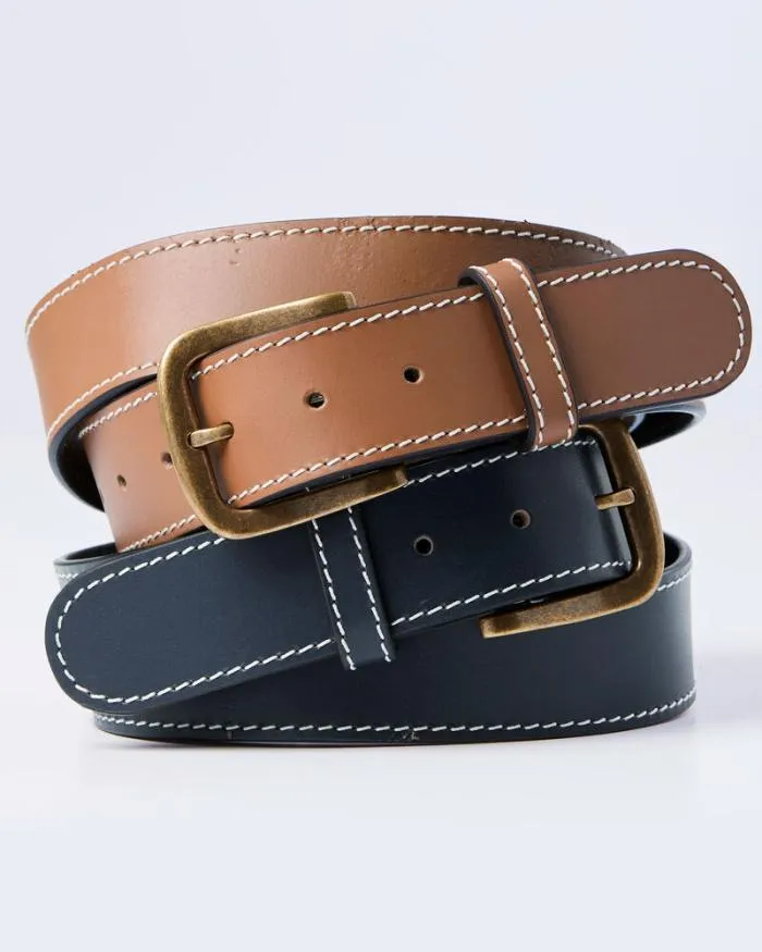 Cotton Traders Belts Stitch Detail Leather Jeans Belt 8211 Men