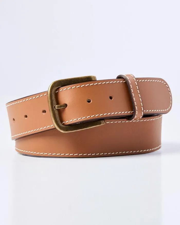 Cotton Traders Belts Stitch Detail Leather Jeans Belt 8211 Men