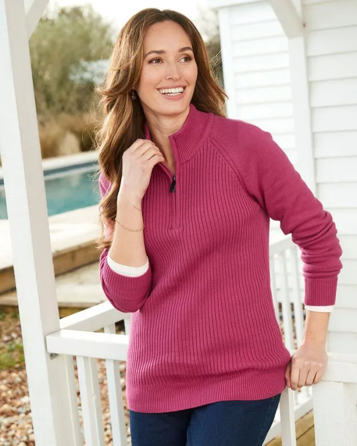 Cotton Traders Knitwear Cotton Rib Front Half Zip Jumper 8211 WomenMenUnisex