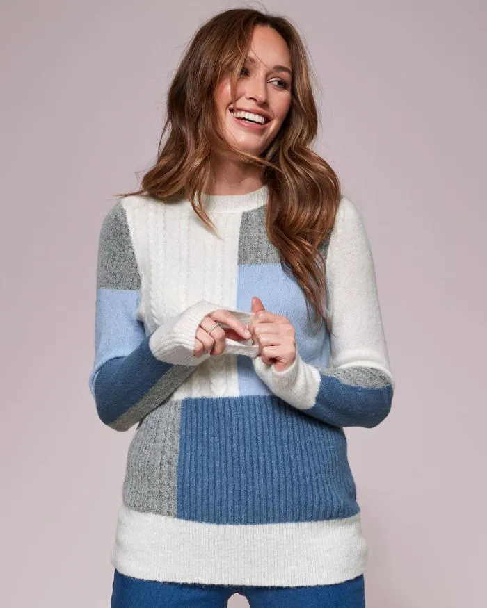 Cotton Traders Knitwear Patchwork Crew Neck Jumper 8211 Women