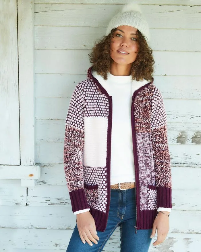Cotton Traders Knitwear Tactile Hooded Knitted Zip Cardigan 8211 Women