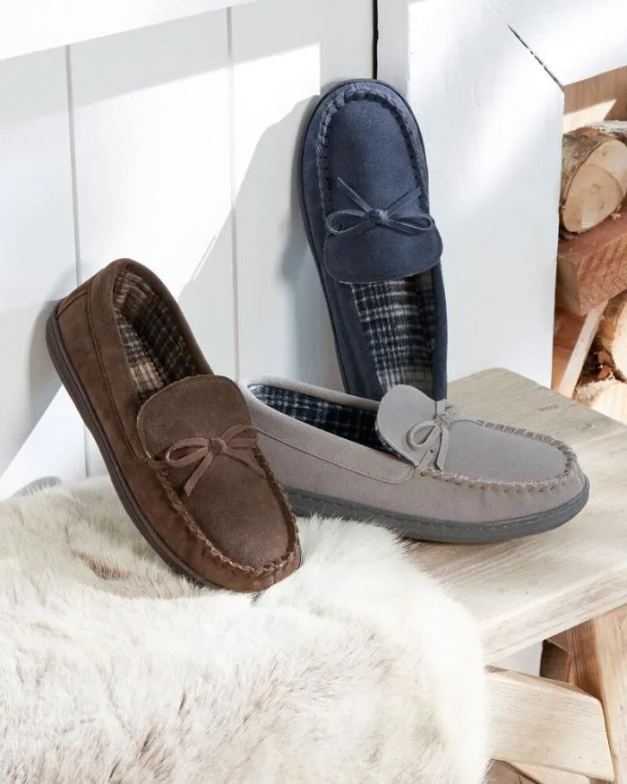 Cotton Traders Slippers Suede Check Lined Moccasin Slippers 8211 Men