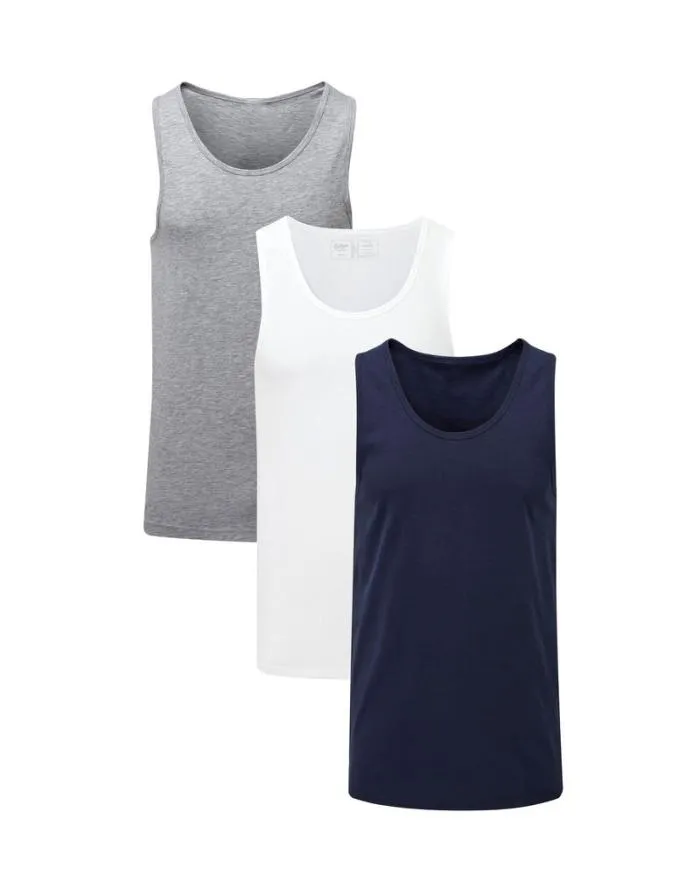 Cotton Traders Tops and TShirts 3 Pack Sleeveless Vests 8211 Men