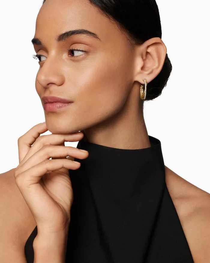 Crossover Hoop Earrings In 18K Yellow Gold With Diamonds 265mm Women David Yurman Hoop Crossover Hoop Earrings In 18K Yellow Gold With Diamonds 265mm Women David Yurman Hoop