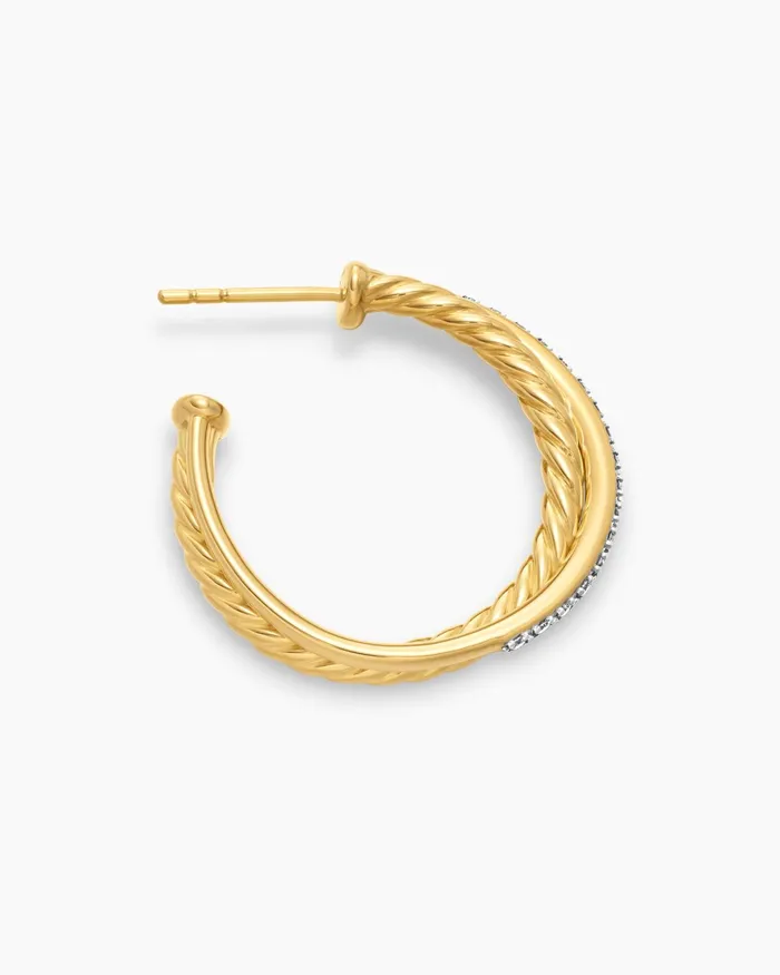 Crossover Hoop Earrings In 18K Yellow Gold With Diamonds 265mm Women David Yurman Hoop Crossover Hoop Earrings In 18K Yellow Gold With Diamonds 265mm Women David Yurman Hoop