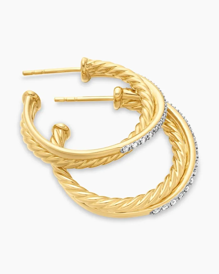 Crossover Hoop Earrings In 18K Yellow Gold With Diamonds 265mm Women David Yurman Hoop Crossover Hoop Earrings In 18K Yellow Gold With Diamonds 265mm Women David Yurman Hoop