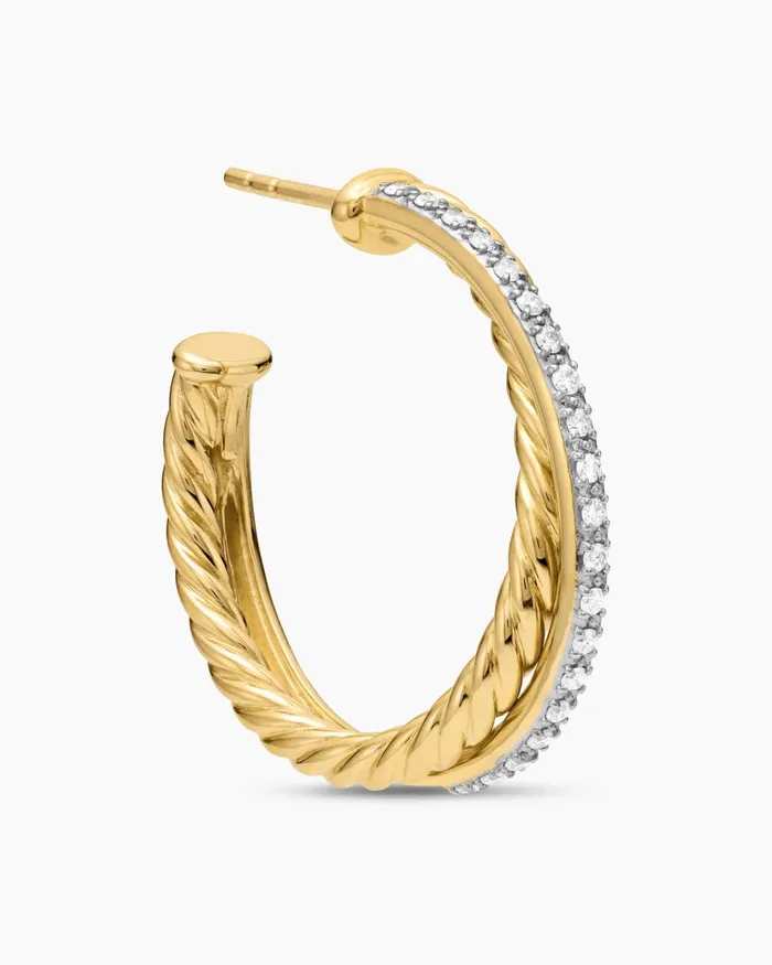 Crossover Hoop Earrings In 18K Yellow Gold With Diamonds 265mm Women David Yurman Hoop Crossover Hoop Earrings In 18K Yellow Gold With Diamonds 265mm Women David Yurman Hoop