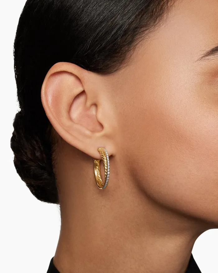 Crossover Hoop Earrings In 18K Yellow Gold With Diamonds 265mm Women David Yurman Hoop Crossover Hoop Earrings In 18K Yellow Gold With Diamonds 265mm Women David Yurman Hoop